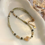 Daiiibabyyy  New Fashion Mix Color Natural Stone Crystal Glass Beads Beaded Necklace for Women 18K Gold Plated Stainless Steel Chokers