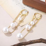 Daiiibabyyy  Exaggerated Pearl Chain Tassel Earrings Niche Temperament Earring Jewelry Women Daily Fashion Accessories