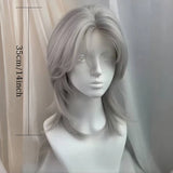 Daiiibabyyy  Synthetic Cosplay Wig Silver Women Wigs Hair Extensions Lace Front Wig Wolf Cut Hairstyle with Hair Bangs for Women Cosplay Use