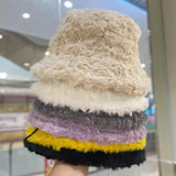 Daiiibabyyy Version of Plush Hat Personality and Ear Protection Lovely Bucket Hat  Woman Winter Face Small Fisherman Hat