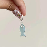 Daiiibabyyy  Y2K Blue Small Fish Pendant Earrings for Women Fashion Sweet Crystal Asymmetric Ear Buckle Seaside Vacation Jewelry Accessories