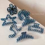 Daiiibabyyy  Dark blue transparent plaid hair claw clip simple elegant disc hair shark clip versatile daily high-end hair accessories