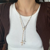 Daiiibabyyy  Unique Cross Pendant Necklace for Women Simple Crystal Necklace Sweater Chain Long Y-shaped Necklace Y2K Party Jewelry
