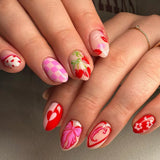 Daiiibabyyy  24Pcs Short Round Head Nails Set Press on Colorful Smudge Starburst Fake Nails Detachable Artificial Full Cover False Nails Tips