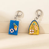 Daiiibabyyy  Fashion Acrylic Pool Floating Board Keychain Alloy Blue Yellow Swimming Figure Pendant Creative Decorative Bag Charm Summer