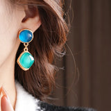 Daiiibabyyy  Vintage Silver Needle Earrings for Women Vintage Circle Square Drop Earrings High Sense Fashion Luxury Designer Jewelry