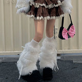 Daiiibabyyy  Punk Bow Tie Faux Rabbit Fur Leg Warmers Winter Warm Thickened Plush Leggings Socks Cold Protective Y2kBoot Cover  Socks