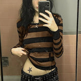 Daiiibabyyy  Autumn Y2k Fairy Grunge Pullover Hoodie Striped Print Hoodies Female Sweatshirts Women Hooded Fairycore Aesthetic Harajuku Tops