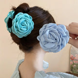 DAIIIBABYYY  -  Cloth Flower Hair Claw Large Simulated Flower Acrylic Rose Hair Catches Ponytail Holder Blue Hair Crab Clip Beach
