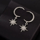 Daiiibabyyy 2PC/Set Fashion Diamond Star Moon Stud Earrings for Women Exaggerate Zircon Inlaid Long Drop Dangle Earrings Girls Jewelry Gift