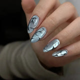 Daiiibabyyy  24pcs Long Almond False Nails Starry Golden Ripple French White Edge Press on Nails Detachable Aurora Strawberry Nail Tips