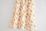 Daiiibabyyy  Vintage French Summer Orange Lemon Print Bandage Spaghetti Strap Midi Dress Women Hem Slit Bow Lacing Up Sling Dresses Vestido