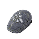 Daiiibabyyy  Women's Cute Hats Vintage Cool Style Floral Distressed Denim Wearing Newsboy Hats Upside Down Spring Summer Street Baseball Caps