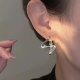 Daiiibabyyy  Y2K Irregular S Shaped Geometric Hoop Earrings for Women Punk Silver Color Twist Street Metal Earrings Jewelry Gift