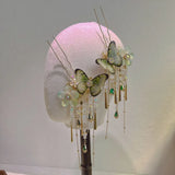 Daiiibabyyy  Fresh Green Butterfly Tassel Hair Accessories Headgear  Flower Hair Sticks Bridal Hair Accessories