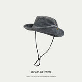 DAIIIBABYYY  -  Blue Cowboy Hiking Bucket Hats with String Men Denim Beach Sun Hat for Women Outdoor Couple Bob Panama Summer Fisherman Cap