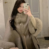 DAIIIBABYYY  -  French Elegant Woolen Coat  Women Fashion OL With Belt Elegant Jacket Office Lady Vintage Batwing Sleeve Outerwear
