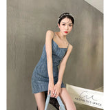 DAIIIBABYYY  -  Summer Blue Chain Dress Womens Straps Dress Sleeveless Sexy Korean Fashion Simple Temperament  NEW Denim Miniskirt Dress