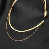 Daiiibabyyy Simple Stainless Steel Multi-layered Necklace for Women Street Punk Metal Flat Snake Chain Necklace Men Jewelry Gift