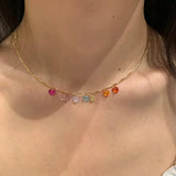 Daiiibabyyy  Sweet Rainbow Color Heart Zircon Charm Choker Necklace For Girls and Women Fashion Jewelry Summer on Holiday