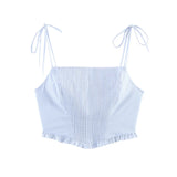 Daiiibabyyy  Women White Tie Strap Cami Vest Chic Square Neck Sleeveless Ruffle Hem Cropped Tops Summer Lady Y2k Fashion Party Outfits