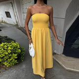 Daiiibabyyy  Summer Sexy Sleeveless Draped Women Dress 2025 New Casual Backless Party Dresses Elegant Strapless Hight Waist Solid Long Dress