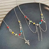 DAIIIBABYYY  -  Kpop Trendy Y2K Colorful Geometry Crystal Star Pendant Necklace Women Egirl Punk Grunge Charms EMO Jewelry Accessories