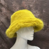 Daiiibabyyy  y2k Fluffy Faux Fur Bucket Hat Women Rabbit Fur Warm Thick Plush Winter Hat Lady Luxury Fashion Furry Panama Fisherman Cap