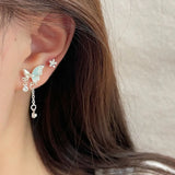 DAIIIBABYYY  -  Girls Sweet Summer Green Color Stud Earrings Set Butterfly Rhinestone Pearl Tassel Drop Earring Women Party Jewelry