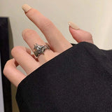Daiiibabyyy  Fashion Silver Color Star Open Rings for Women Men Simple Zircon Irregular Adjustable Wide Couple Rings Party Jewelry Gifts