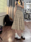 Daiiibabyyy  Vintage Plaid Skirt Women Preppy Style Harajuku Long Skirts Japanese Style Casual High Waist Maxi Skirts Streetwear
