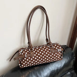 Daiiibabyyy  Y2k Polka Dot Cylindrical Handbag Ins Trendy Personality Elegant Retro Glossy Leather Exquisite Small Capacity Daily Commuting