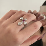 Daiiibabyyy Gothic Punk Cross Open Adjustable Ring Vintage Exquisite Glamour Purple Red Zircon Ring for Women Men Jewelry Gift