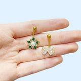 Daiiibabyyy Fashion Heart Crystal Pendant Belly Button Ring For Women Navel Piercings Bowknot Flower Belly Ring Body Piercing Jewelry
