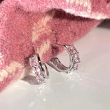 Daiiibabyyy  Pink Crystal Double-layer C-shaped Stud Earrings Girls Sweet Simple Earrings Party Fashion Jewelry Women Gifts