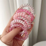 DAIIIBABYYY  -  6pcs Sweet Cute Colorful Spiral Hair Ties Resin Jelly Coil Hair Rings Elastic Women Girls Ponytail Holders Hair Accessories