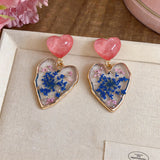 Daiiibabyyy  Colored Glaze Resin Heart Dangle Earrings for Women Sweet Polka Dot Flower Pendant Earring Beach Dating Picnic Party Jewelry K