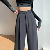 Daiiibabyyy  Black Suit Wide Leg Pants Women Fashion Solid Color High Waist Loose Trousers Office Ladies Silm Fit Streetwear Bottoms New