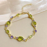 Daiiibabyyy  Luxury Green Zircon Bracelets for Women Exquisite Vintage Metal Shiny Crystal Oval Design Bracelets Party Jewelry Gifts New