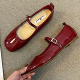 Daiiibabyyy 2024 Spring New Women Black Flat Shoes Fashion Red Ladies Casual Dress Mary Jane Shoes Soft Sole Round Toe Outdoor Ballerina
