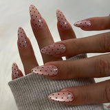 Daiiibabyyy  24Pcs French White Gradient Almond Press on Nails Flower Pattern False Nails with 3D Rhinestone Design Fake Nail Art