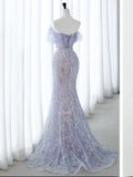 Daiiibabyyy  Elegant Floral Print Off-Shoulder Prom Dress Women Floor Length Sequin Sleeveless Lace-up Wedding Dress Customized Evening Gowns