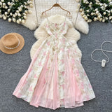 DAIIIBABYYY  -  Elegant Butterfly Print Mesh Spliced Ruffle Sleeveless Chic Straps Slim Slip Dresses French Women High Street Summer Clothing