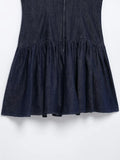 Daiiibabyyy  Sexy O collar Denim Mini Tank Dress Women Backelss Low Waist Lined Ruched Hem Swing Sleeveless Dresses Summer Robe Vestidos