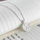 Daiiibabyyy New 925 Sterling Silver Relief Round Enamel Tulip Flower Pendant Dazzling Necklace For Women Wedding Gift Fine Jewelry NK186