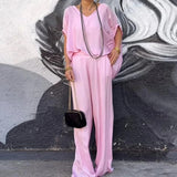 DAIIIBABYYY  -  Sexy V-neck Top Pullover & Wide-leg Pants Leisure Set Women Spring Solid Two Piece Outfits Summer Fashion Loose Streetwear Suits