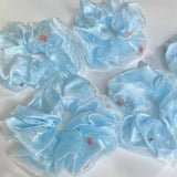 Daiiibabyyy  1Pc Elegant Light Blue Organza Scrunchie With Goldfish & Bead Details: Fairy - Like Hair Accessory For Women, Perfect For Daily