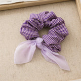 DAIIIBABYYY  -  Korean New Sweet Cute Colorful Check Fabric Elastic Scrunchie High-grade Handmade Bow Hair Accessories Horsetail Hair Rope