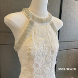 Daiiibabyyy  Bead neck three-dimensional flower dress women's summer temperament advanced sense improved cheongsam skirt