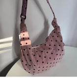 Daiiibabyyy  Streetwear Polka Dot Office Lady Shoulder Bag Women Canvas Drawstring Pleated Hobo Bags Y2k Aesthetic Handbags Crossbody Korean